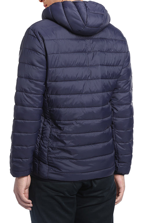 Men's Quilted Puffer Jacket with Detachable Hood in Navy