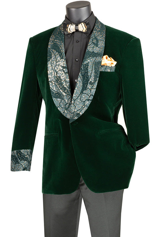 Emerald Green Regular Fit Velvet Jacket with Wide Shawl Lapel and Cuffs
