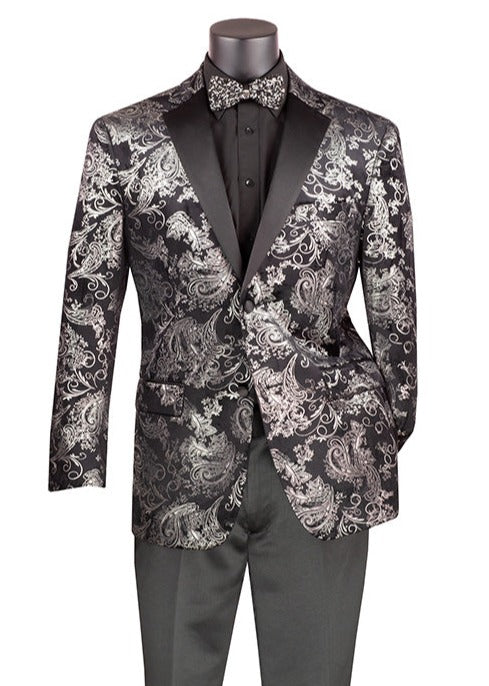 Silver Modern Fit Velvet Jacket Metallic Design | Suits Outlets Men's ...