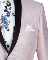 (XL) Pink Metallic Stripe Slim Fit Jacket 2 Button Shawl Lapel