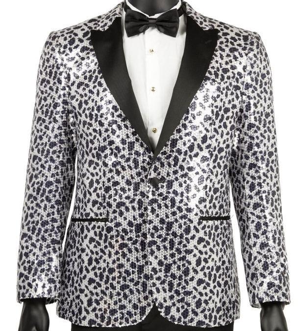 Regular Fit Sliver Sequin With Trim Leopard Pattern Party Jacket