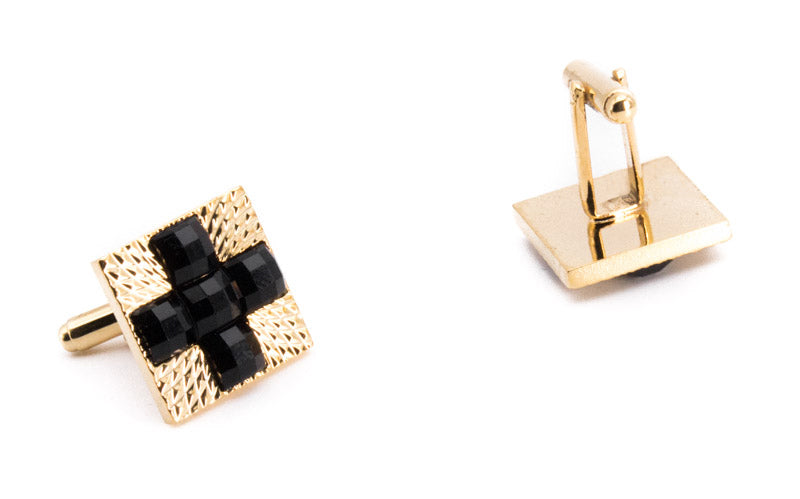Black on Gold Crystal Men's Cuff Links Accessory Box
