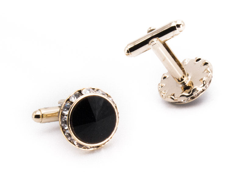Black and Gold Round Crystal Men's Cuff Links Accessory Box