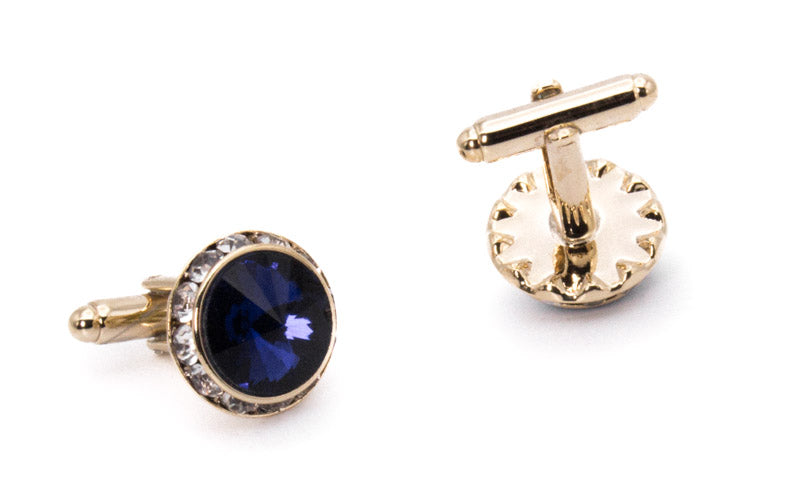 Sapphire and Gold Round Crystal Men's Cuff Links Accessory Box