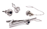 Navy and Silver Crystal Men's Accessory Box 4 Piece Collection Set