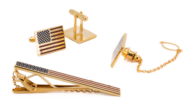 Gold American Flag Men's Accessory Box 4 Piece Collection Set