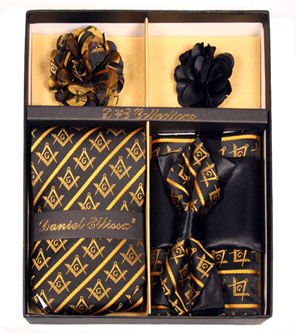 Freemasonry Black and Gold Men's Accessory Collection Box 6 Piece Set