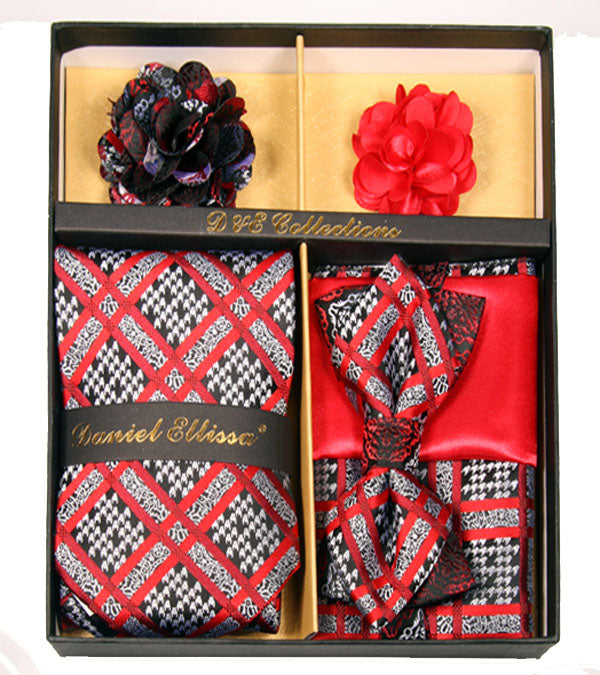 Red and Check Pattern Men's Accessory Collection Box 6 Pieces Set