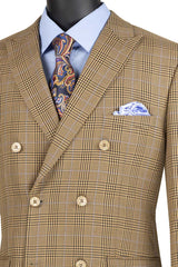 Alexander Collection - Mocha Double Breasted 2 Piece Suit Regular Fit Tone on Tone Windowpane