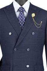 Alexander Collection - Navy Double Breasted 2 Piece Suit Regular Fit Tone on Tone Windowpane
