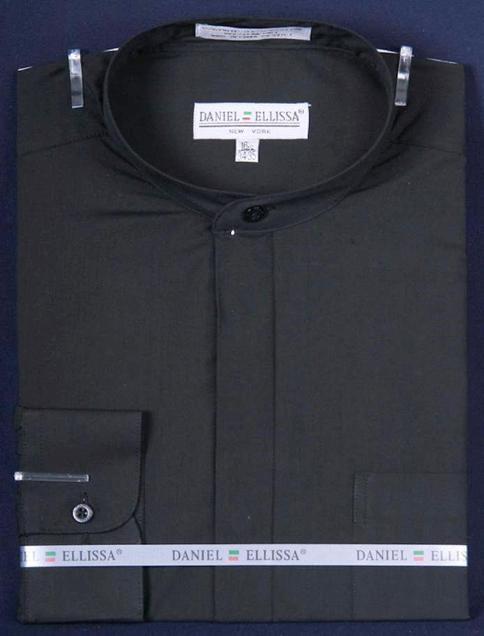 Basic Banded Collar Dress Shirt in Black