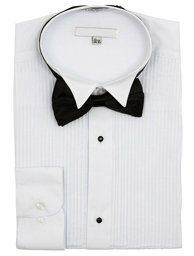 White Regular Fit Wingtip Collar Pin Pleated Tuxedo Shirt with Bow Tie