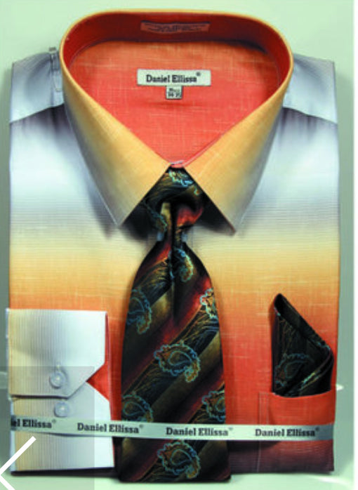 Mustard Multi Color Printed Dress Shirt Set with Convertible Cuff