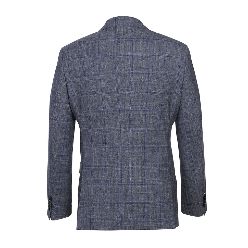 English Laundry 2-Piece Gray with Blue Windowpane Suit Wool Blend