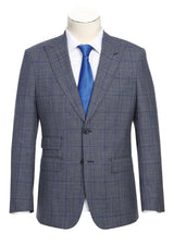 English Laundry 2-Piece Gray with Blue Windowpane Suit Wool Blend
