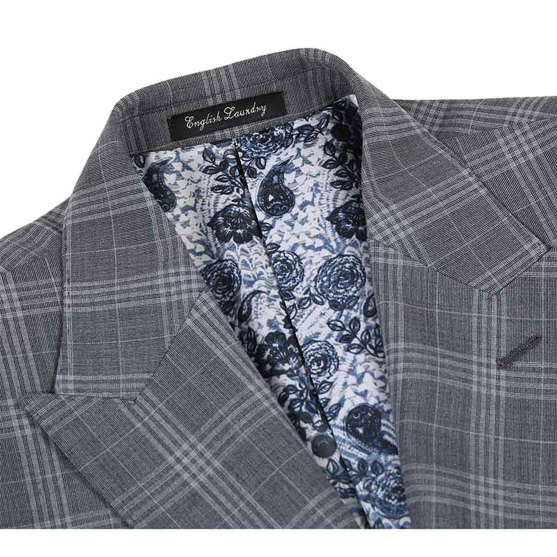 English Laundry 2-Piece Gray Check Peak Suit Wool Blend