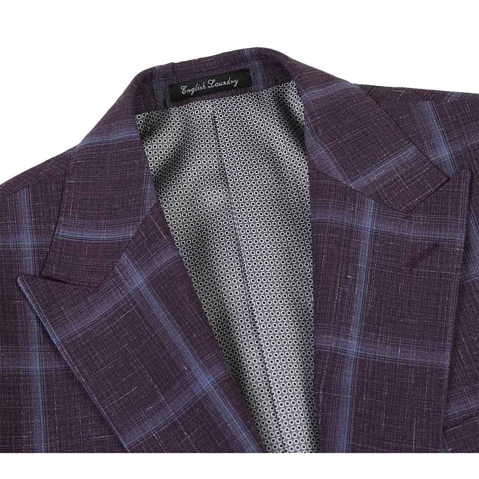 English Laundry 2-Piece Purple Window Pane Check Suit Wool Blend