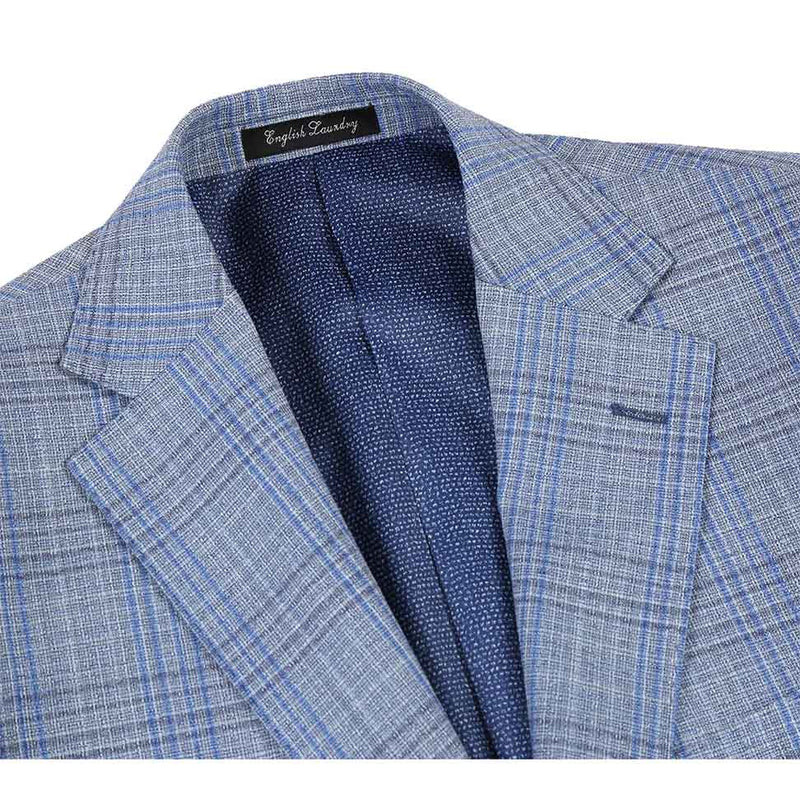 English Laundry 2-Piece Light Gray with Blue Check Suit Wool Blend
