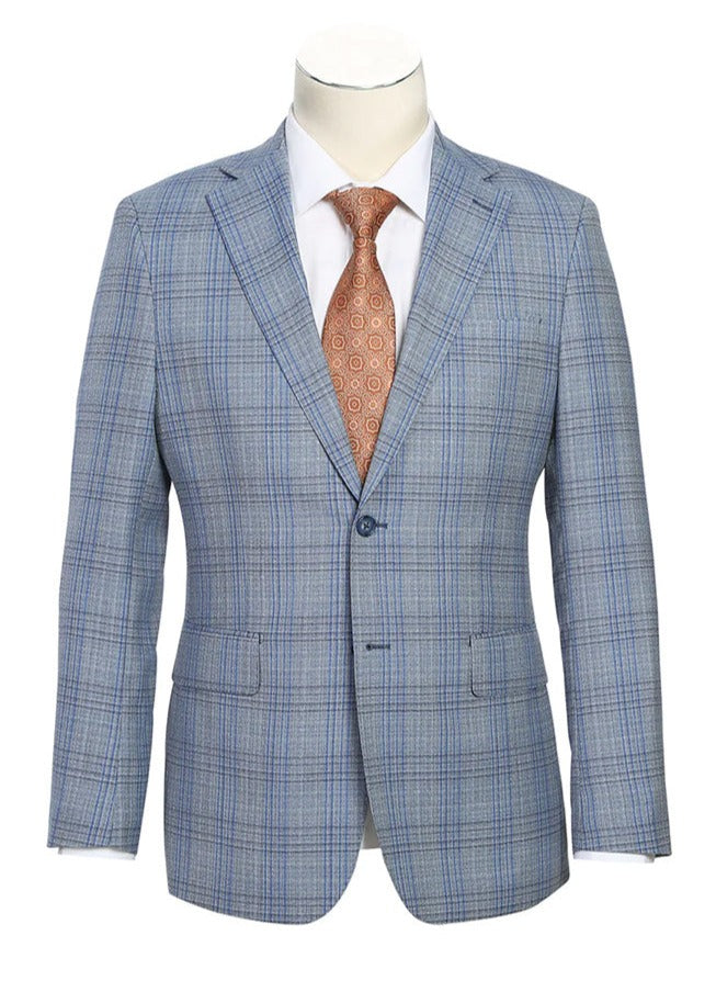 English Laundry 2-Piece Light Gray with Blue Check Suit Wool Blend