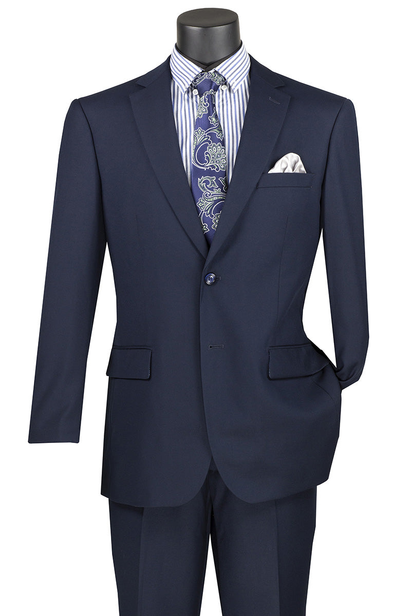 Nola Collection - Navy Regular Fit 2 Piece Suit Flat Front Pants with 2″ Elastic Waistband