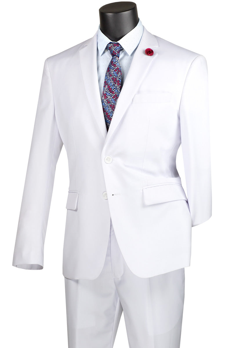 Nola Collection - White Regular Fit 2 Piece Suit Flat Front Pants with 2″ Elastic Waist Band