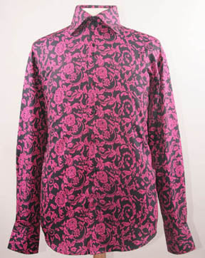 Dress Shirt Regular Fit Paisley Pattern In Black/Fuchsia