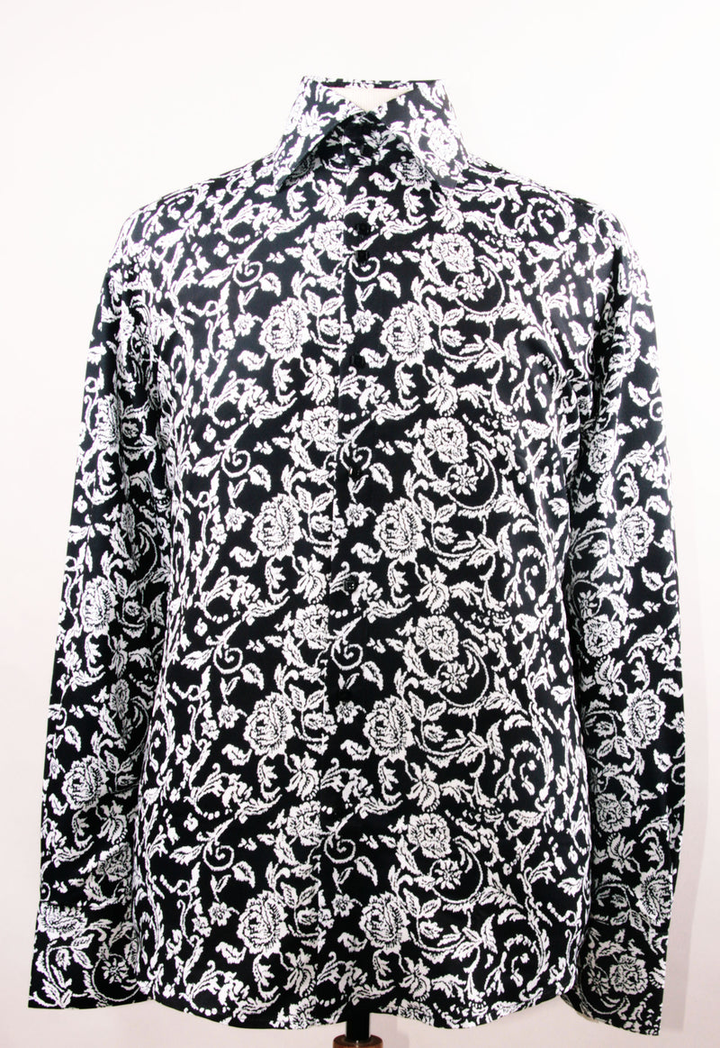 Dress Shirt Regular Fit Paisley Pattern In Black/White