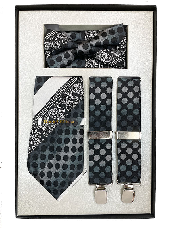 Paisley and Dotted Mixed Pattern Men's Accessory Collection Box 4 Piece Set