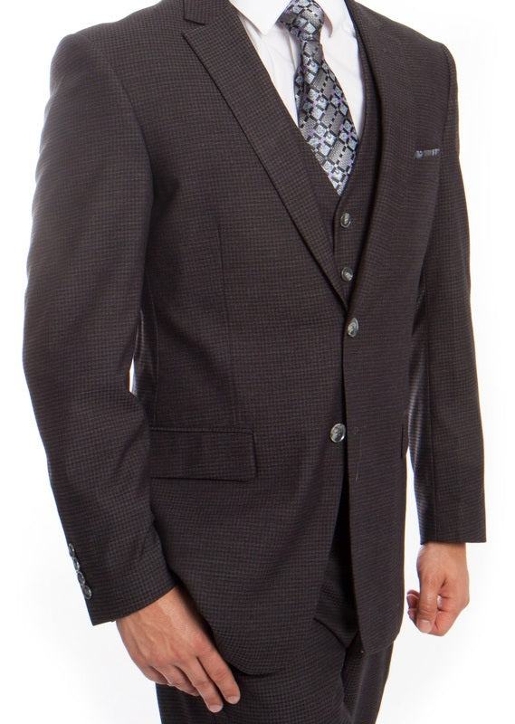 Dotted Wool Suit Modern Fit 3 Piece in Gray