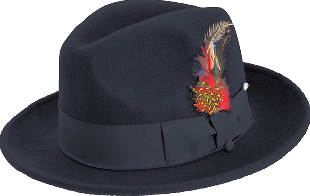 Pinch Fedora with Feather Accent in Navy