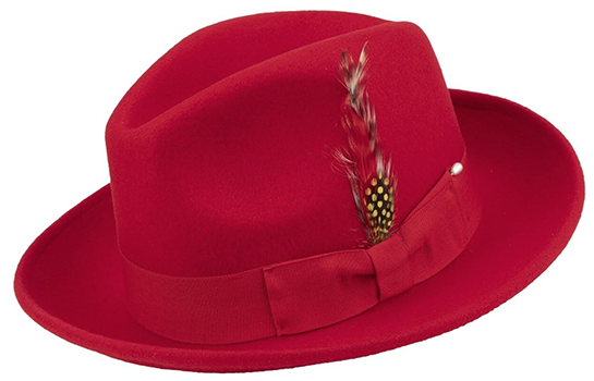 Pinch Fedora with Feather Accent in Red