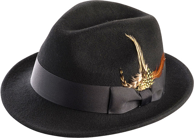 Men's Black Wool Felt Fedora Hat Snap Brim Crushable