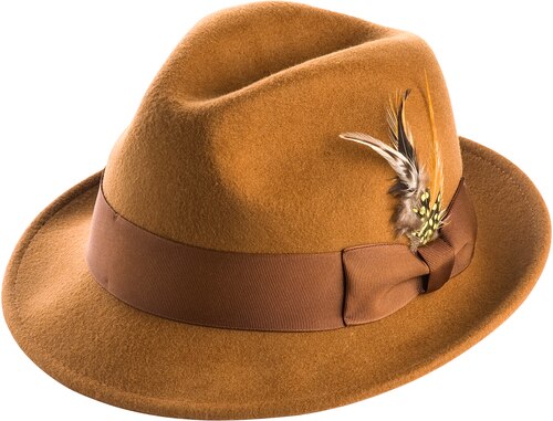 Men's Bronze Wool Felt Fedora Hat Snap Brim Crushable