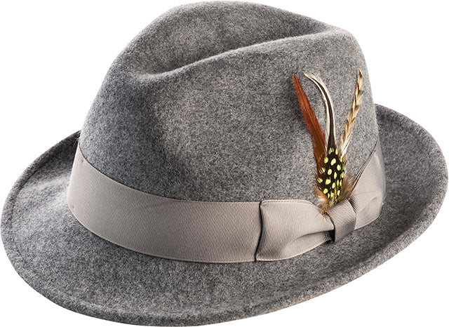 Men's Gray Wool Felt Fedora Hat Snap Brim Crushable