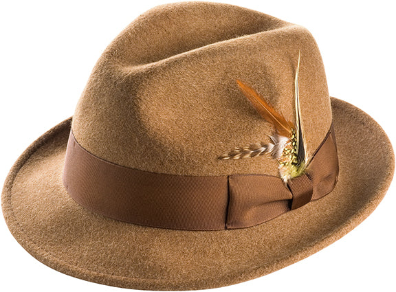 Men's Tan Wool Felt Fedora Hat Snap Brim Crushable