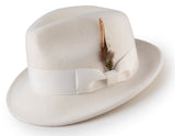 (M, XL) Men's White Wool Felt Fedora Hat Snap Brim Crushable