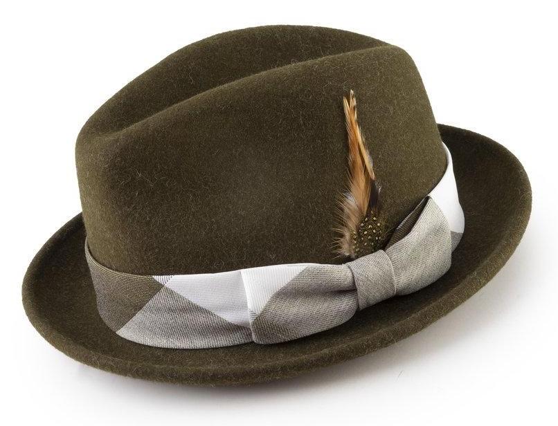 Wool Fedora with Feather Accent in Olive