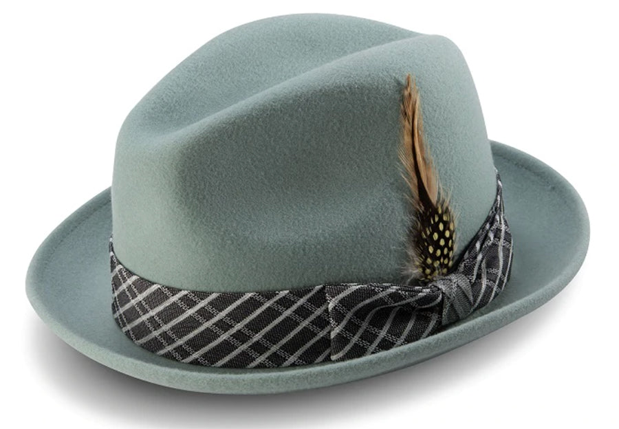 Green Men's Fashion Bogart Fedora Hat 2 1/4 Inch Wide Brim