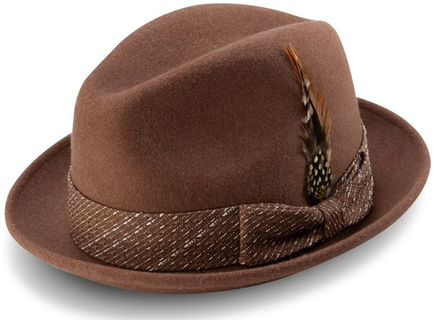Dark Beige Men's Fashion Bogart Fedora Hat 2 1/4 Inch Wide Brim