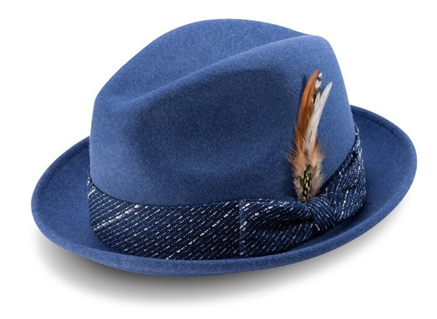 Navy Men's Fashion Bogart Fedora Hat 2 1/4 Inch Wide Brim