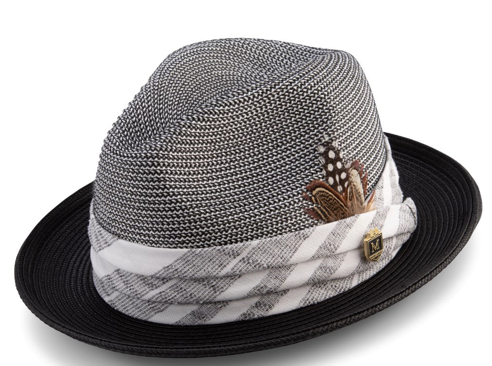 Black Madras Plaid Hat with Feather Accent