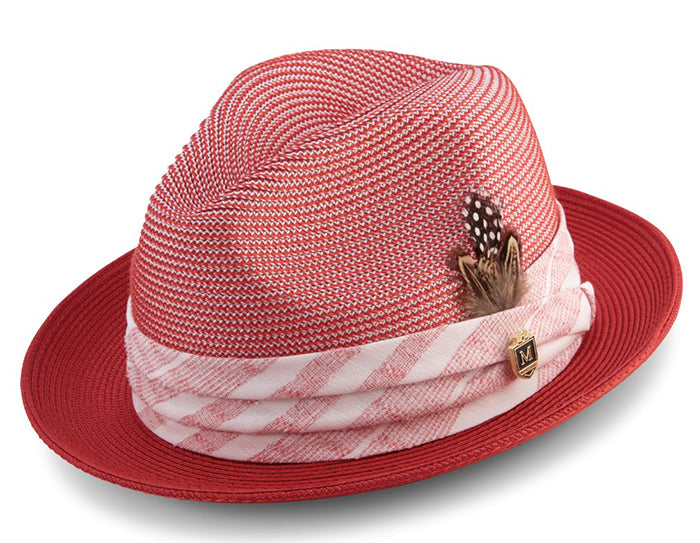 Red Madras Plaid Hat with Feather Accent