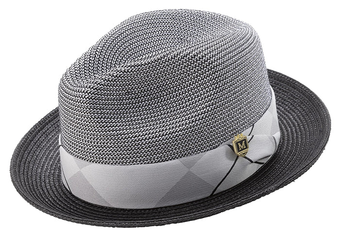 Braided Two Tone Stingy Brim Pinch Fedora Hat in Black