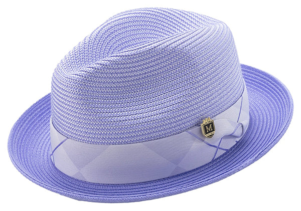 Braided Two Tone Stingy Brim Pinch Fedora Hat in Lavender