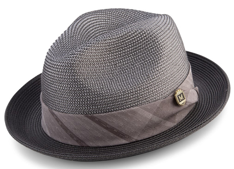 Silver Gray Braided Two Tone Snap Brim Pinch Hat