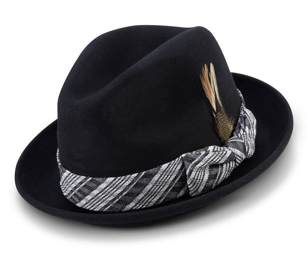 Black 2" Brim Matching Ribbon Wool Felt Fedora Hat
