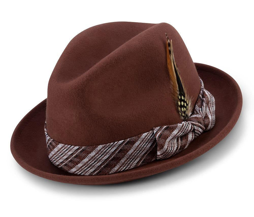 Cognac 2" Brim Matching Ribbon Wool Felt Fedora Hat