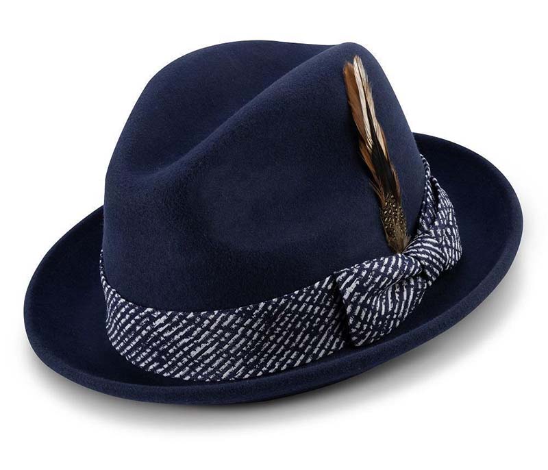 (S) Ink 2" Brim Ribbon Wool Felt Dress Hat