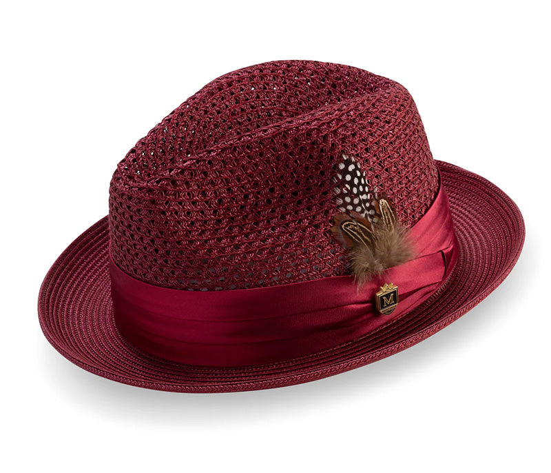 Burgundy Solid Color Pinch Braided Fedora With Matching Satin Ribbon ...