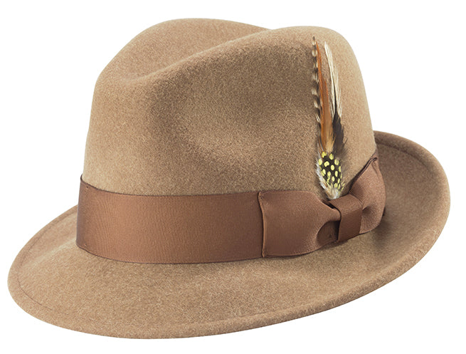 Pinch Crushable Wool Snap Brim Hat in Tan